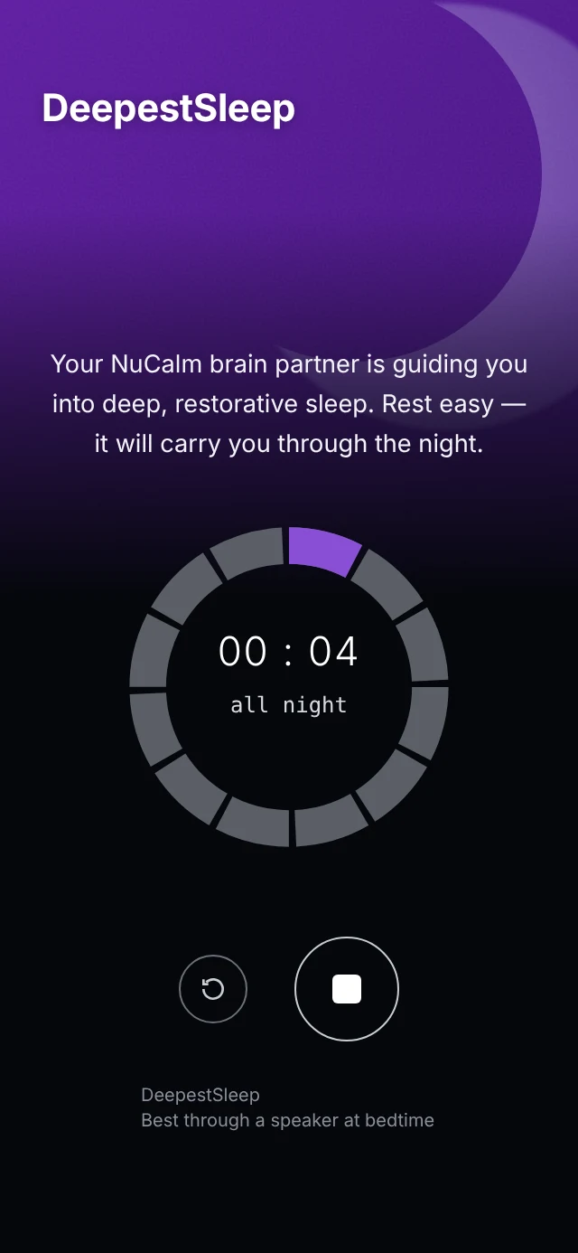 A DeepestSleep session playing in the NuCalm app.
